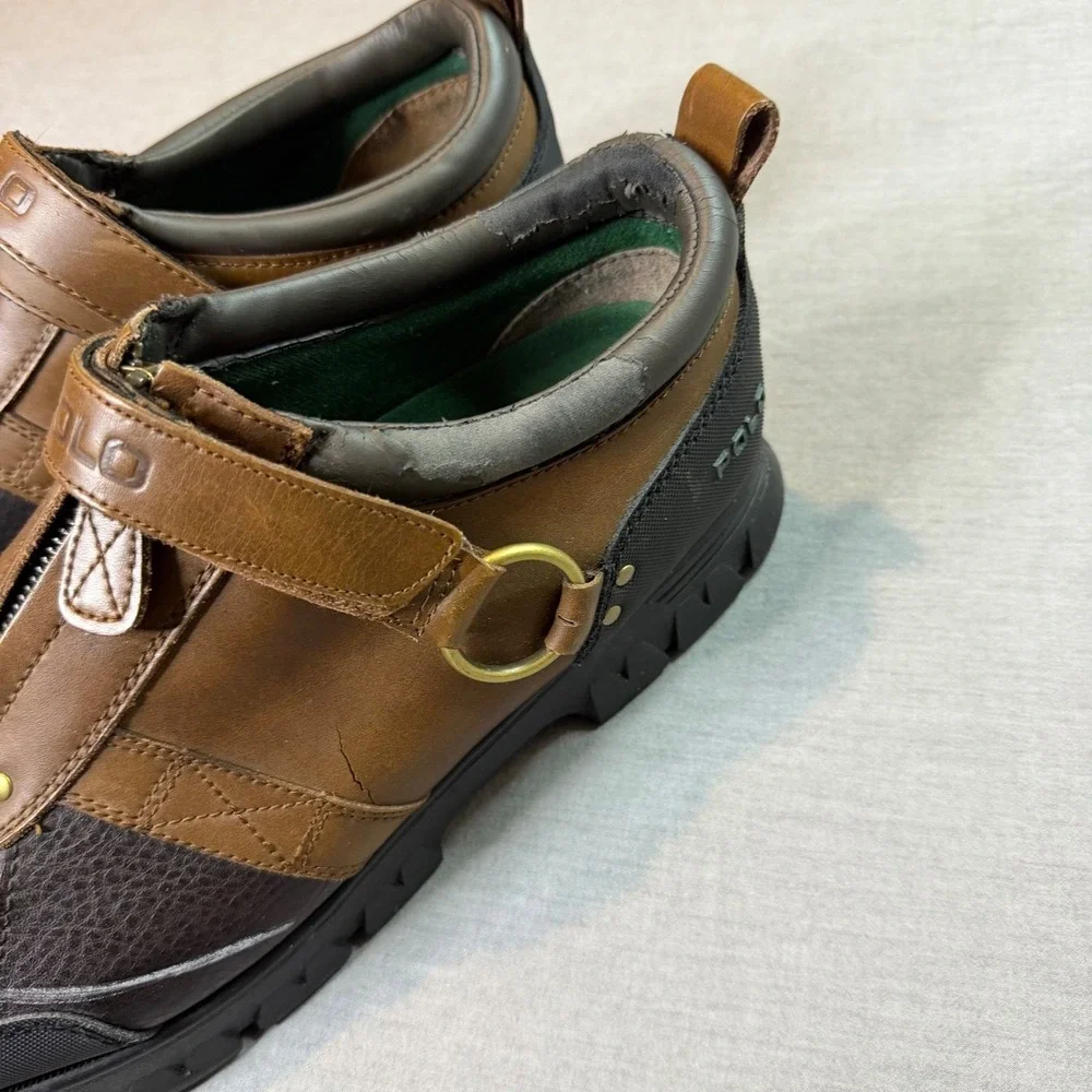 Polo Ralph Lauren Oxfordable III Mens 13D‎ Brown Fair Zip Strap Duck Shoes 0862